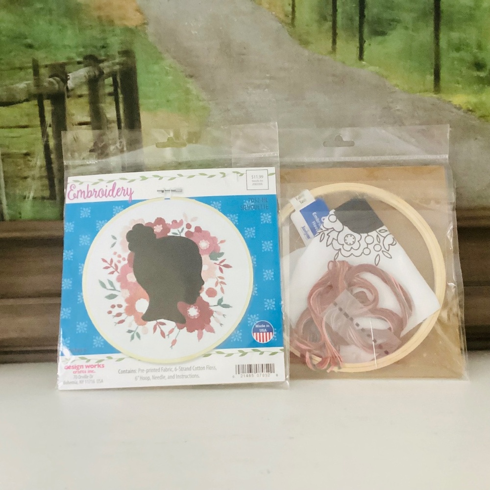Lot Of 2 Design Works Floral and Lady's Silhouette Complete Embroidery Kits New
